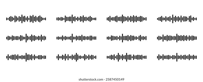 Podcast sound waves set. Waveform pattern for music player, podcast, voise message, music app. Audio wave icon. Equalizer template.