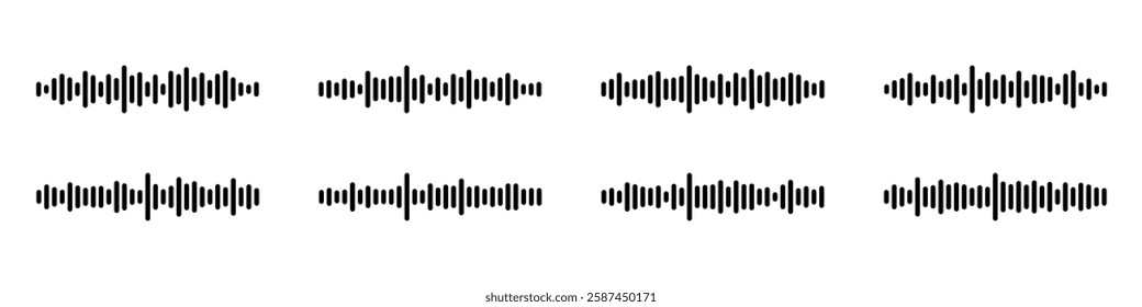 Podcast sound waves set. Waveform pattern for music player, podcast, voise message, music app. Audio wave icon. Equalizer template.