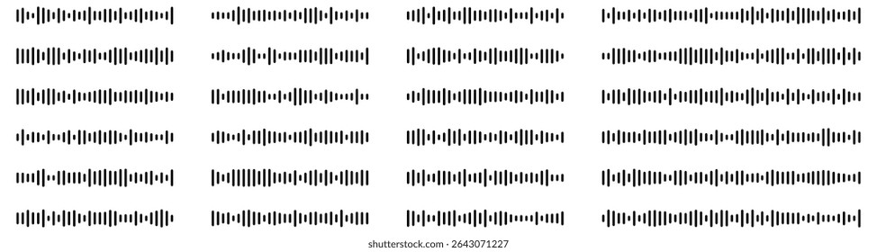 Podcast sound waves set. Waveform pattern for music player, podcast, voise message, music app. Audio wave icon. Equalizer template. Vector illustration isolated on white background.