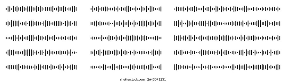 Podcast sound waves set. Waveform pattern for music player, podcast, voise message, music app. Audio wave icon. Equalizer template. Vector illustration isolated on white background.