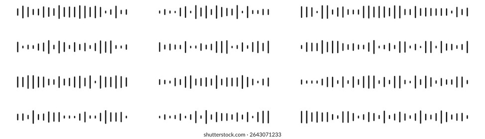Podcast sound waves set. Waveform pattern for music player, podcast, voise message, music app. Audio wave icon. Equalizer template. Vector illustration isolated on white background.