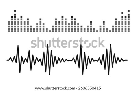 Podcast sound waves set. Waveform pattern for music player, podcast, voice message, music app. Audio wave icon. Equalizer template. Vector illustration isolated on white background.