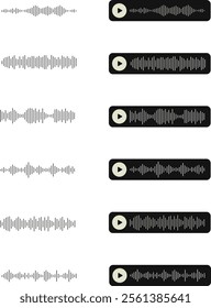 Podcast sound waves: Vector icons of audio soundwaves for voice messages, online streaming, podcasting, music players, and mobile voice recordings.
