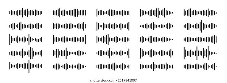 Podcast Sound Waves and Voice Message Soundwave Icons Vector Set
