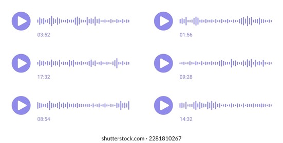 Podcast Soundwave Player. Volume Equalizer Symbol mit Rauschspektrum und Play-Taste. Schallwellenmeldung. Soziale Stimme. Musik aufnehmen. Form der mobilen Talkspur. Vektorgrafik.