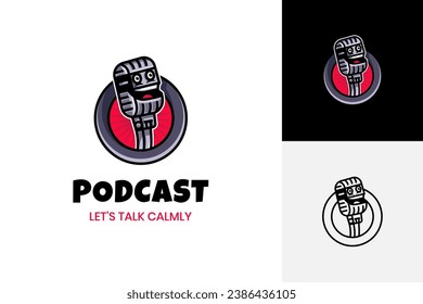 Podcast Speak vector Logo or Standup Character Logo design. Singer Logo. Microphone and face or talk symbol vector illustration
