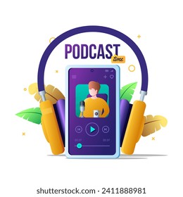 Podcast. Streaming, Online show, blogging, podcasting, podcast concept. Vector illustration