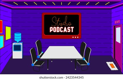 Podcast studio and interview room. vector design