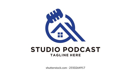 podcast studio logo design, home, microphone, symbol, icon, vector, idea, creative