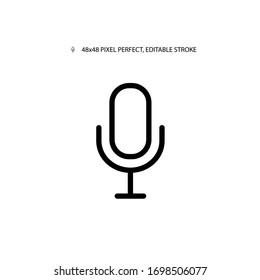 Podcast, studio microphone simple line icon vector illustration. Editable stroke. 48x48 Pixel Perfect.