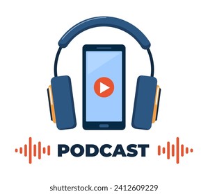 Podcast stuff. Podcast recording and listening, broadcasting, online radio, audio streaming service Concept. Vector illustration