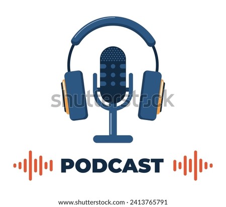 Podcast stuff. Podcast recording and listening, broadcasting, online radio, audio streaming service Concept. Vector illustration