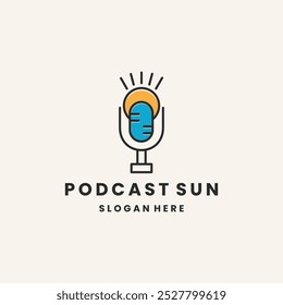 Podcast sun logotipo modelo vetor ilustração design