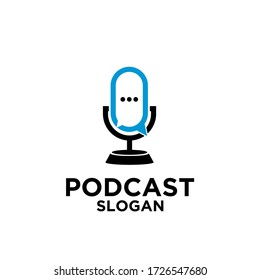 podcast talk bubble chat hablar palabra logo diseño vector	
