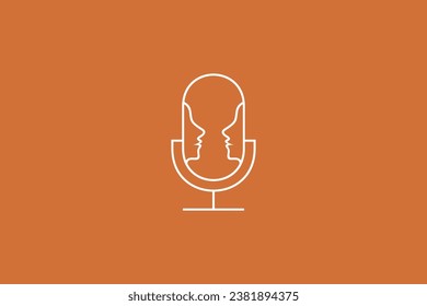 Podcast talk logo with two people talking in line art design style