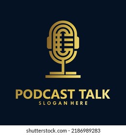 Podcast talk Logotipo simple con combinación de micrófono y auriculares