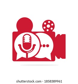 Podcast talk tv vector logo design. Television Chat logo design combined with podcast mic.