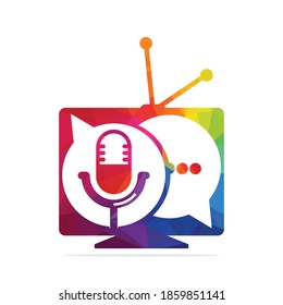 Diseño del logotipo vectorial de la televisión de charla de podcast. Diseño del logotipo de chat tv combinado con micrófono podcast.