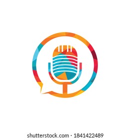 Podcast talk vector logo design. Chat logo design combined with podcast mic.