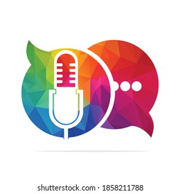 Podcast talk vector logo design. Chat logo design combined with podcast mic.