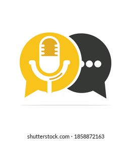 Podcast talk vector logo design. Chat logo design combined with podcast mic.