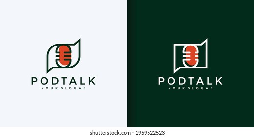 Podcast talk vector logo design. Chat logo design combined with podcast mic