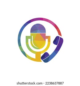 Podcast talk vector logo design. Call logo design combined with podcast mic.