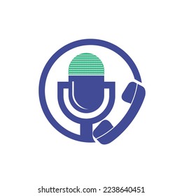 Podcast talk vector logo design. Call logo design combined with podcast mic.