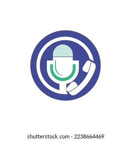 Diseño del logo del vector de conversación de podcast. Diseño del logo de la llamada combinado con micrófono podcast.
