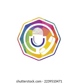 Podcast talk vector logo design. Call logo design combined with podcast mic.