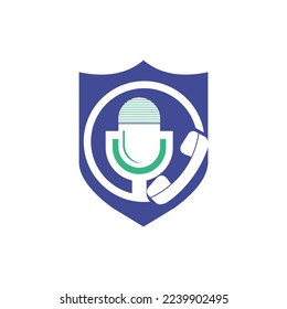 Podcast talk vector logo design. Call logo design combined with podcast mic.