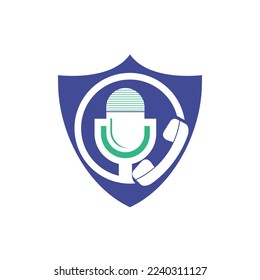 Podcast talk vector logo design. Call logo design combined with podcast mic.