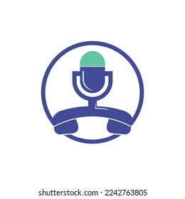 Diseño del logo del vector de conversación de podcast. Diseño del logo de la llamada combinado con micrófono podcast.