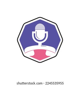 Diseño del logo del vector de conversación de podcast. Diseño del logo de la llamada combinado con micrófono podcast.