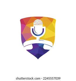 Podcast talk vector logo design. Call logo design combined with podcast mic.