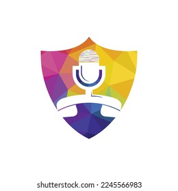 Podcast talk vector logo design. Call logo design combined with podcast mic.
