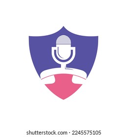 Podcast talk vector logo design. Call logo design combined with podcast mic.