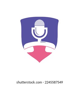 Diseño del logo del vector de conversación de podcast. Diseño del logo de la llamada combinado con micrófono podcast.
