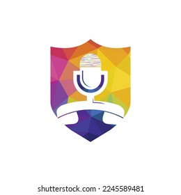 Podcast talk vector logo design. Call logo design combined with podcast mic.