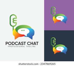 Podcast talk vector logo design, Audio microphone podcast icon illustration flat style isolated