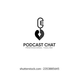 Podcast talk vector logo design, Audio Arrow microphone podcast icon illustration flat style isolated