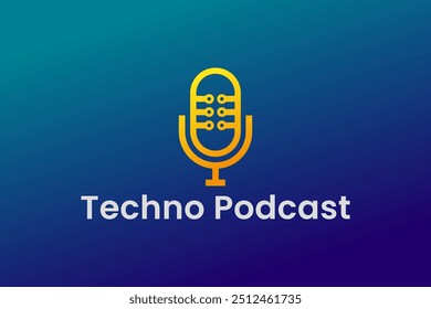Podcast technology logo for vlogger youtuber with microhone icon
