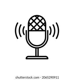 Podcast thin line icon: microphone. Modern vector illustration for logo.