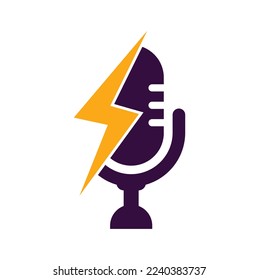 Podcast thunder logo vector design. Microphone vector logo design icon.