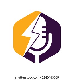 Diseño vectorial del logotipo del trueno de podcast. Icono de diseño del logotipo vectorial del micrófono.