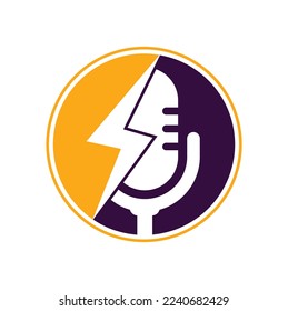 Podcast thunder logo vector design. Microphone vector logo design icon.