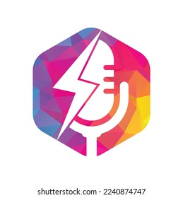 Podcast thunder logo vector design. Microphone vector logo design icon.
