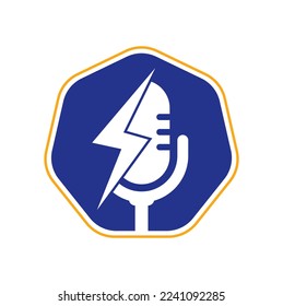 Podcast thunder logo vector design. Microphone vector logo design icon.