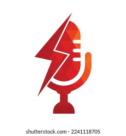 Podcast thunder logo vector design. Microphone vector logo design icon.	