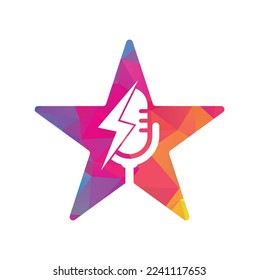 Diseño del logotipo vectorial de la forma de la estrella de trueno de podcast. Icono de diseño del logotipo vectorial del micrófono.